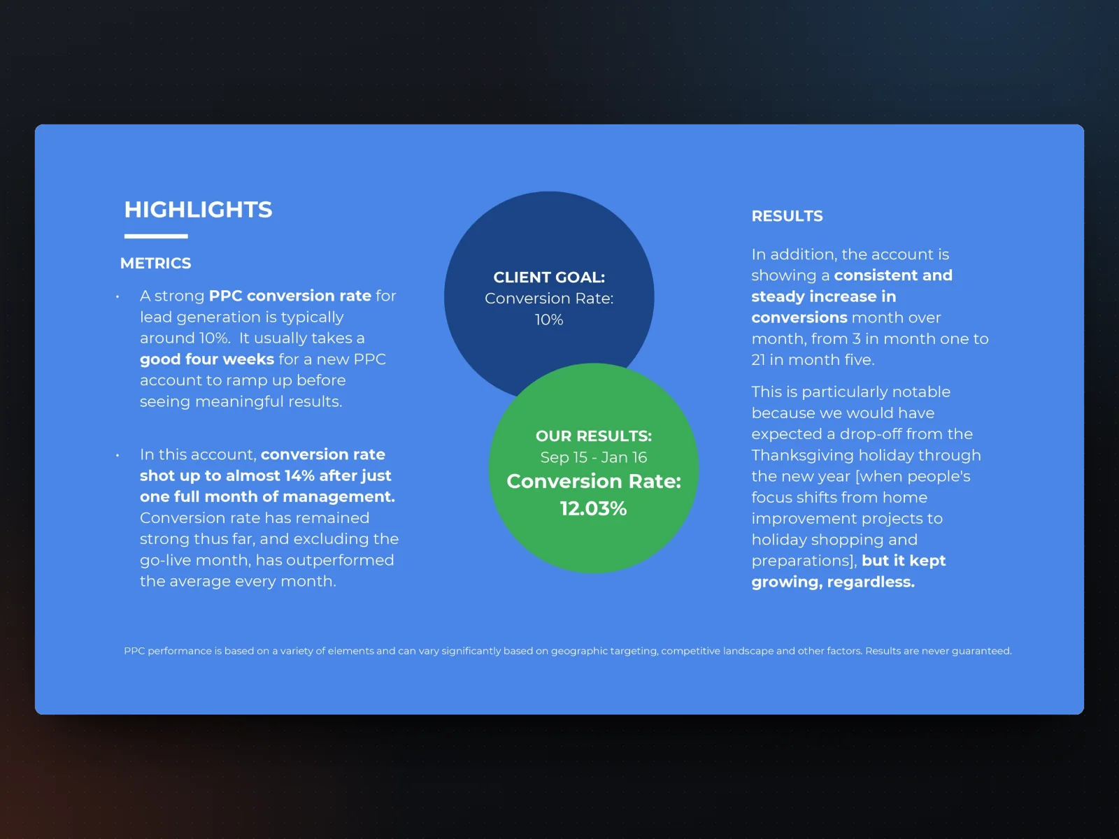 Highlights, from the client report